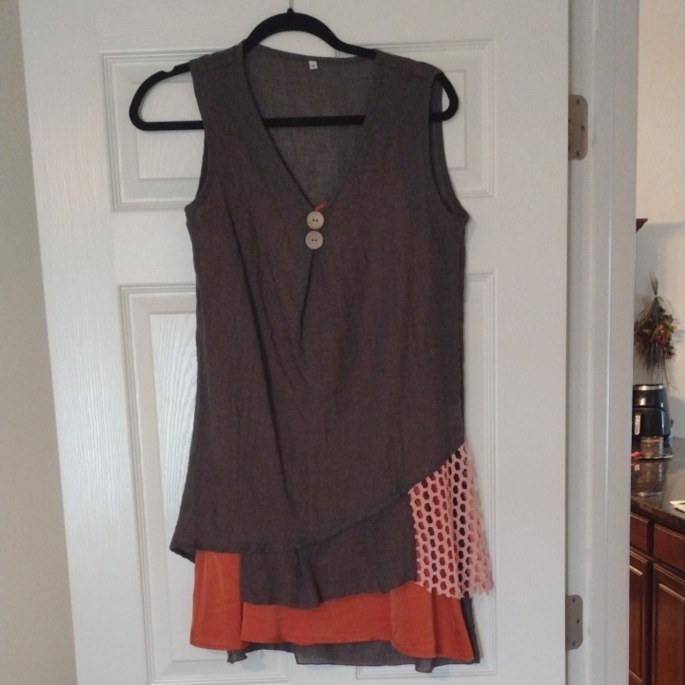 Sleeveless Brown and Orange Boho Layered Dress